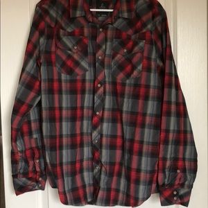 Prana Red and Gray Plaid Casual Button Down Shirt
